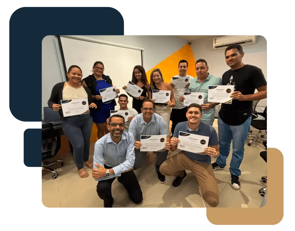 Turma de treinamento da KSM com certificados